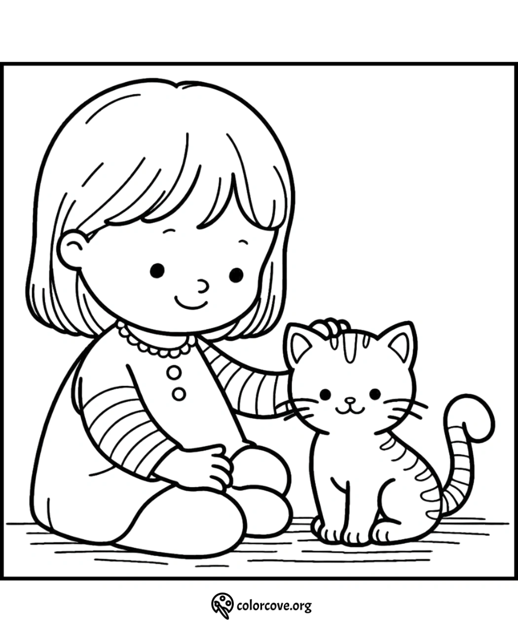 a cartoon of a girl petting a cat