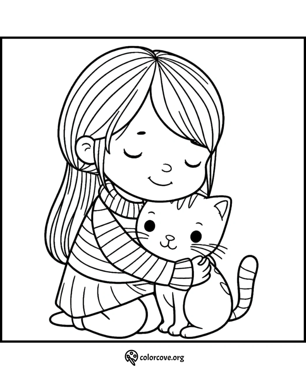 a cartoon of a girl hugging a cat