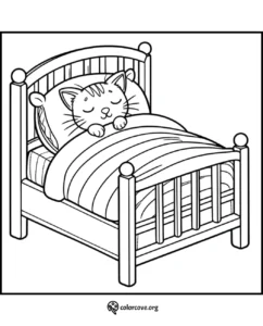 a cat sleeping in a bed