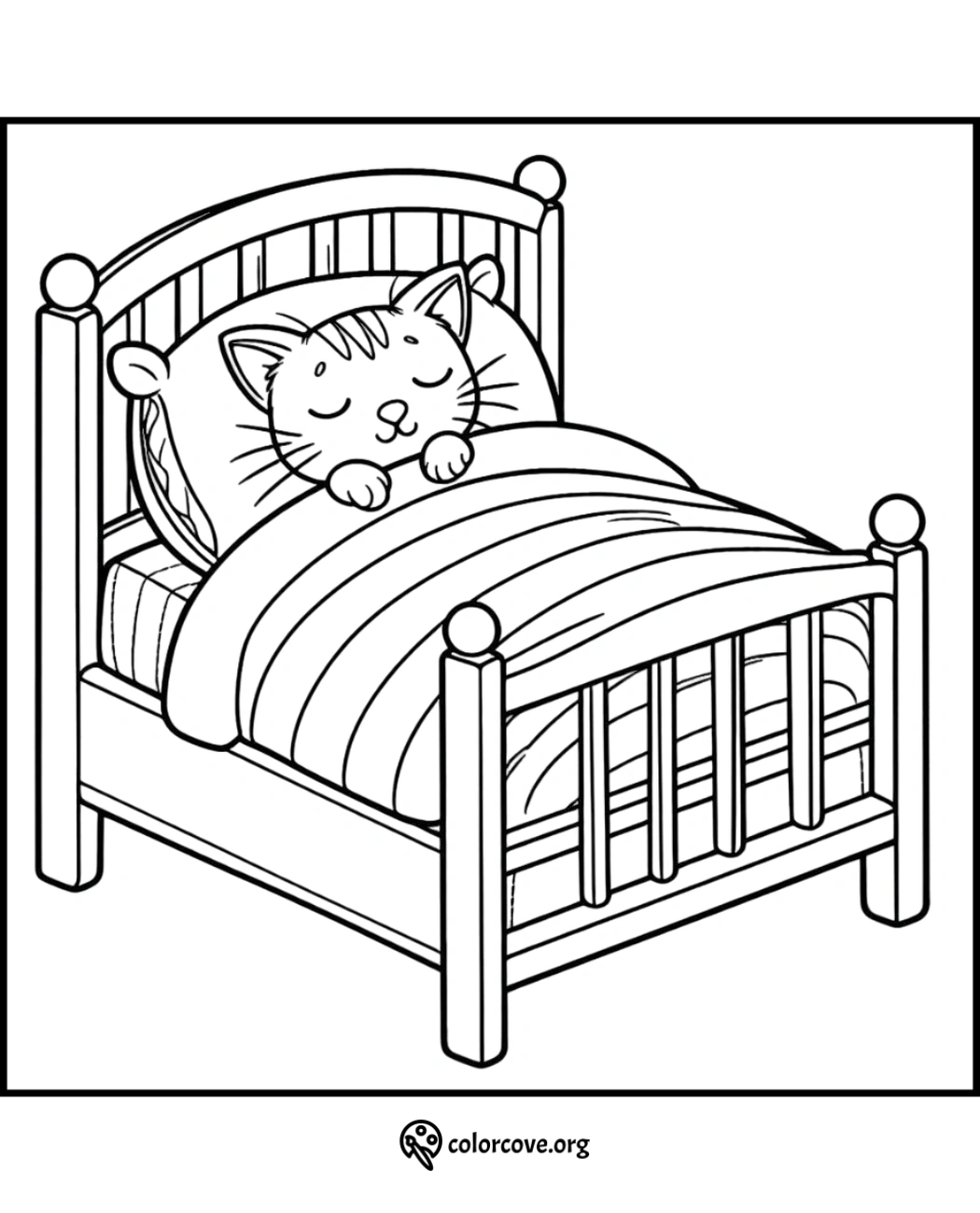 a cat sleeping in a bed