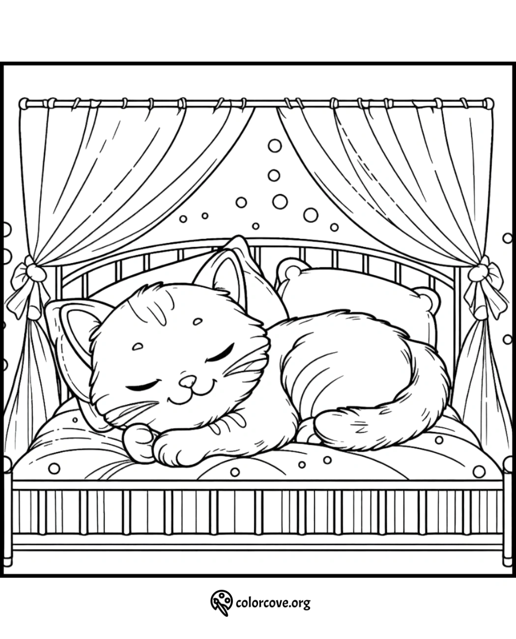 a cat sleeping on a bed