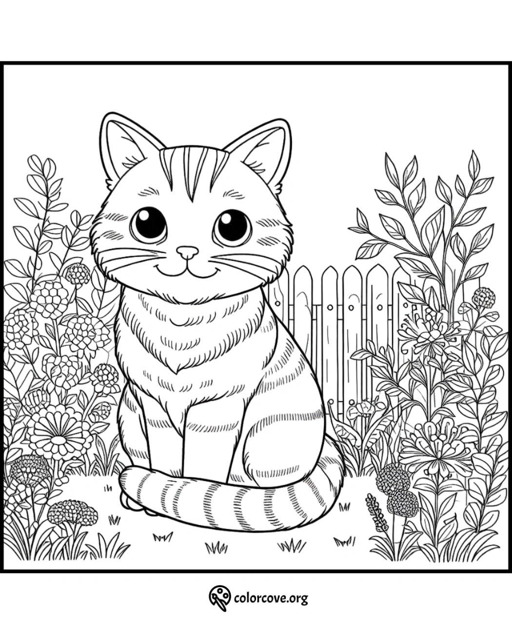 a cat sitting in a garden