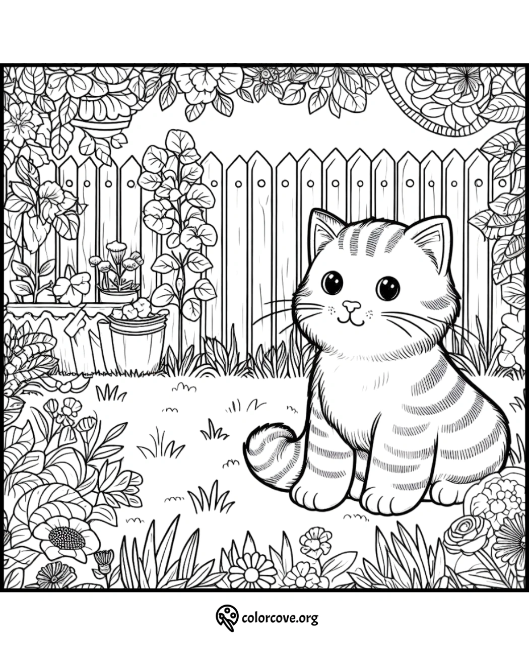 a cat sitting in a garden