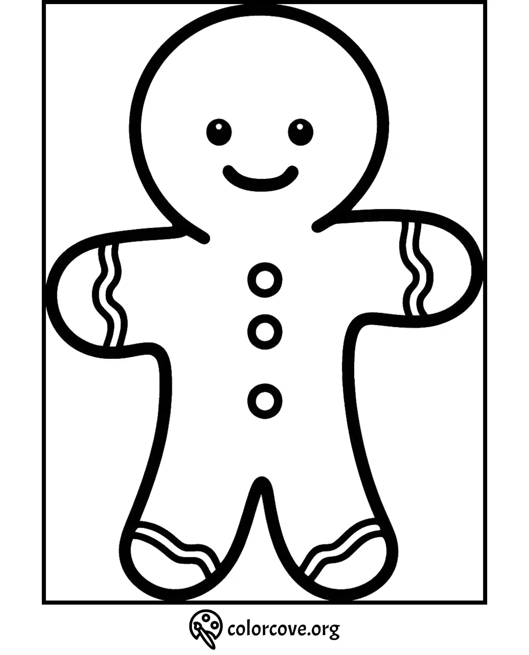 Gingerbread man coloring page with outline for kids to color and enjoy creative holiday fun.