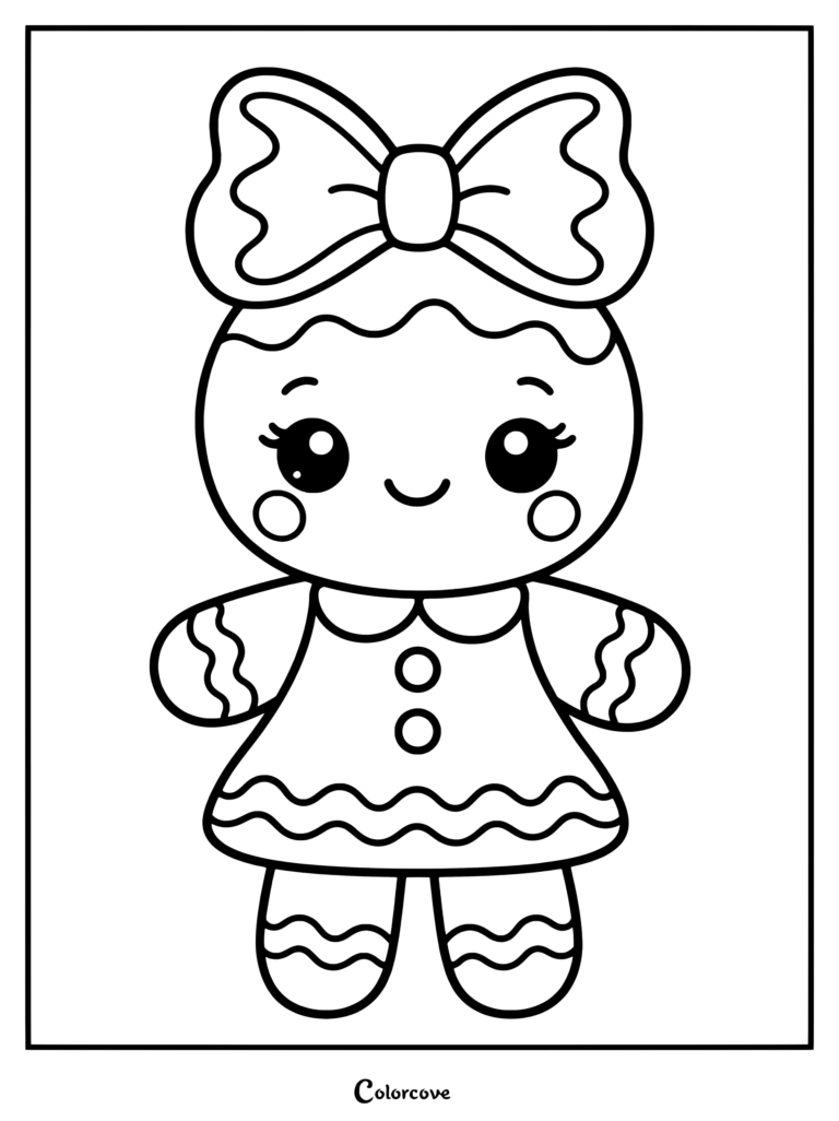 Lindo dibujo para colorear de una niña de Pan De Jengibre con un lazo grande