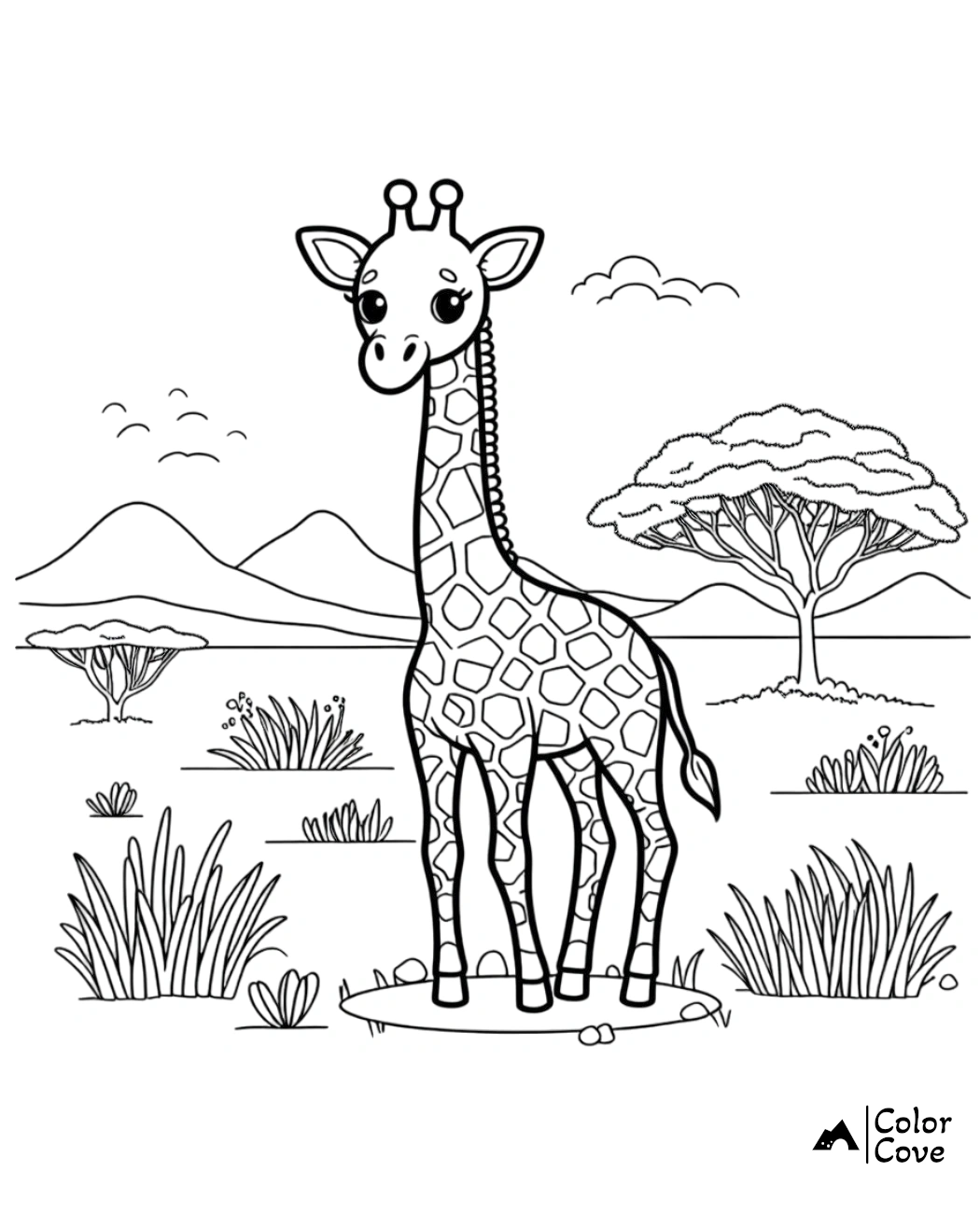 a giraffe standing in a field