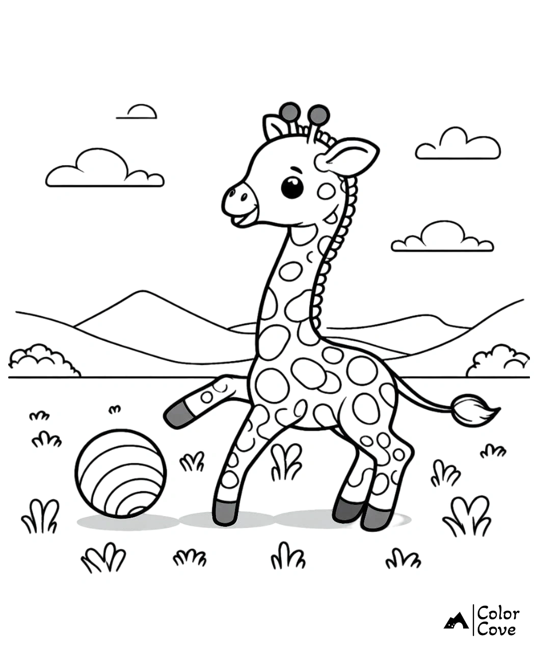 a giraffe with a ball