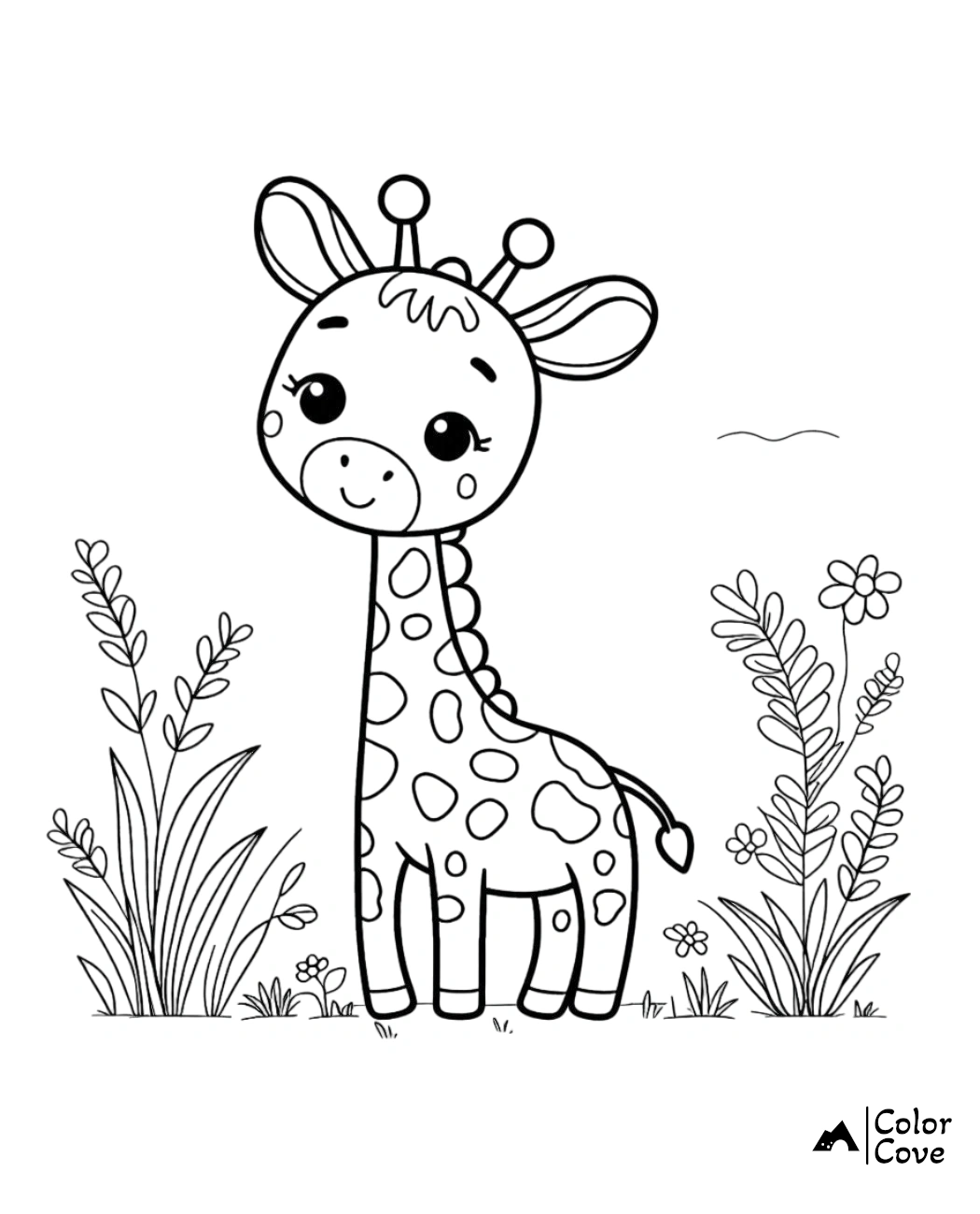 a giraffe in a field of grass