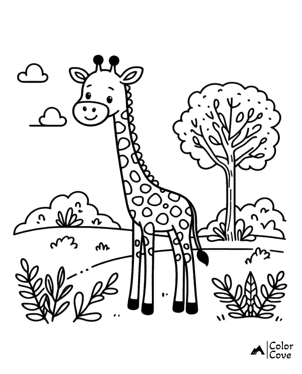 a giraffe standing in a field