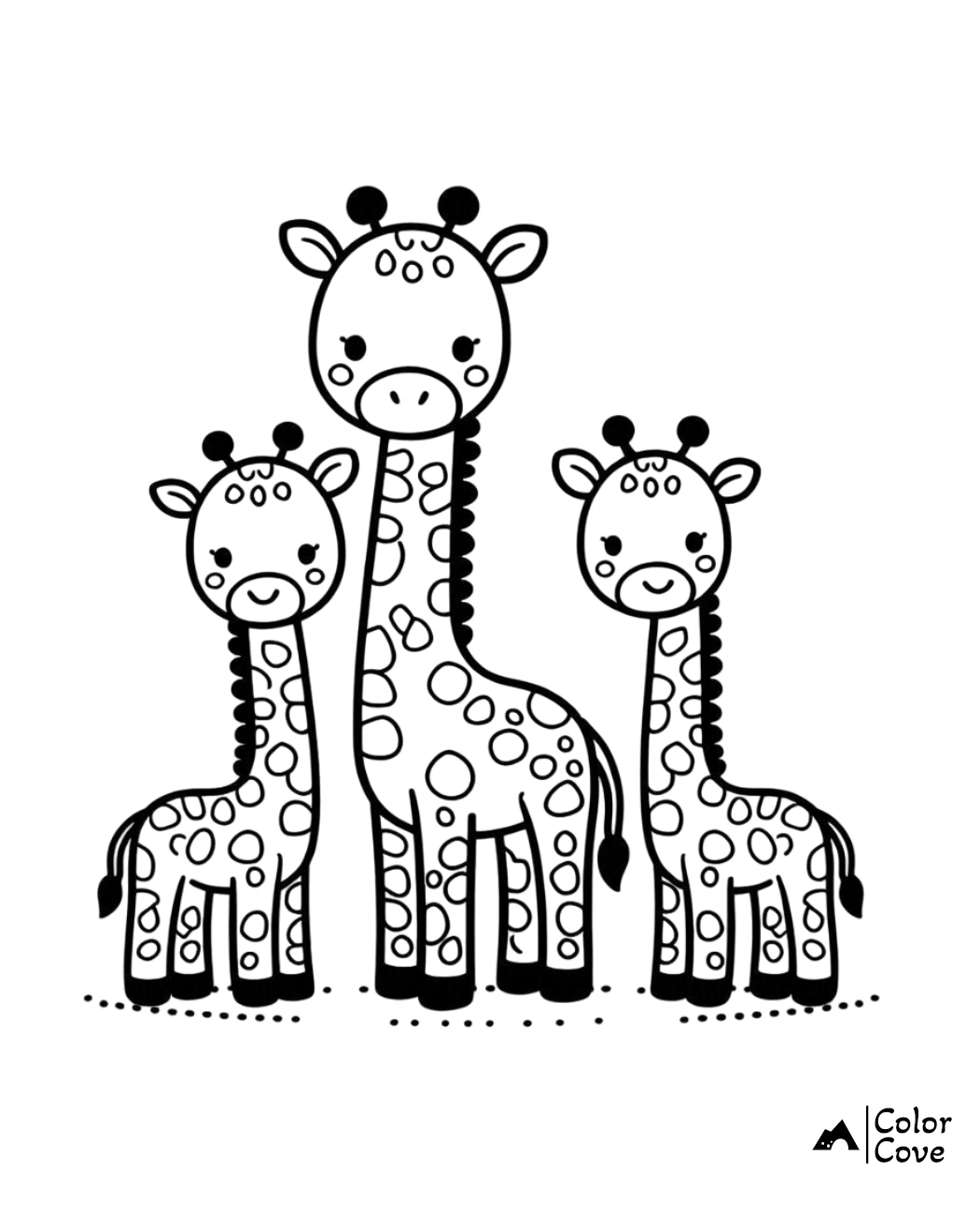 a group of giraffes with black and white spots