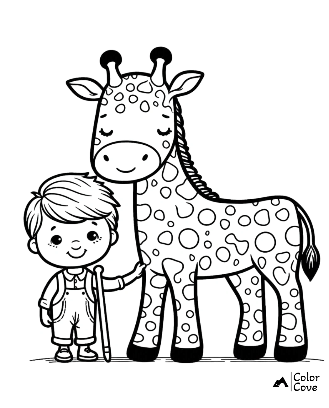 a cartoon of a boy with a giraffe