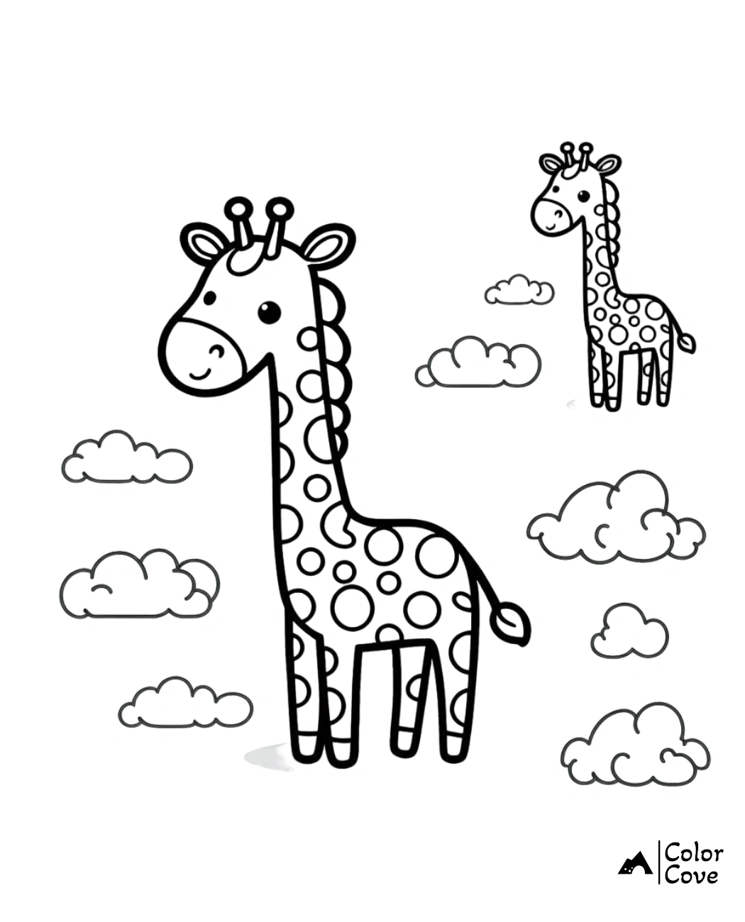 a giraffe with clouds in the background