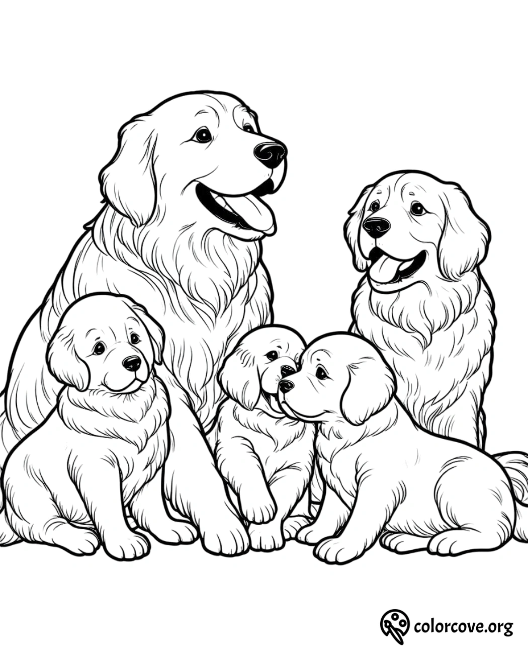 a group of dogs with their puppies