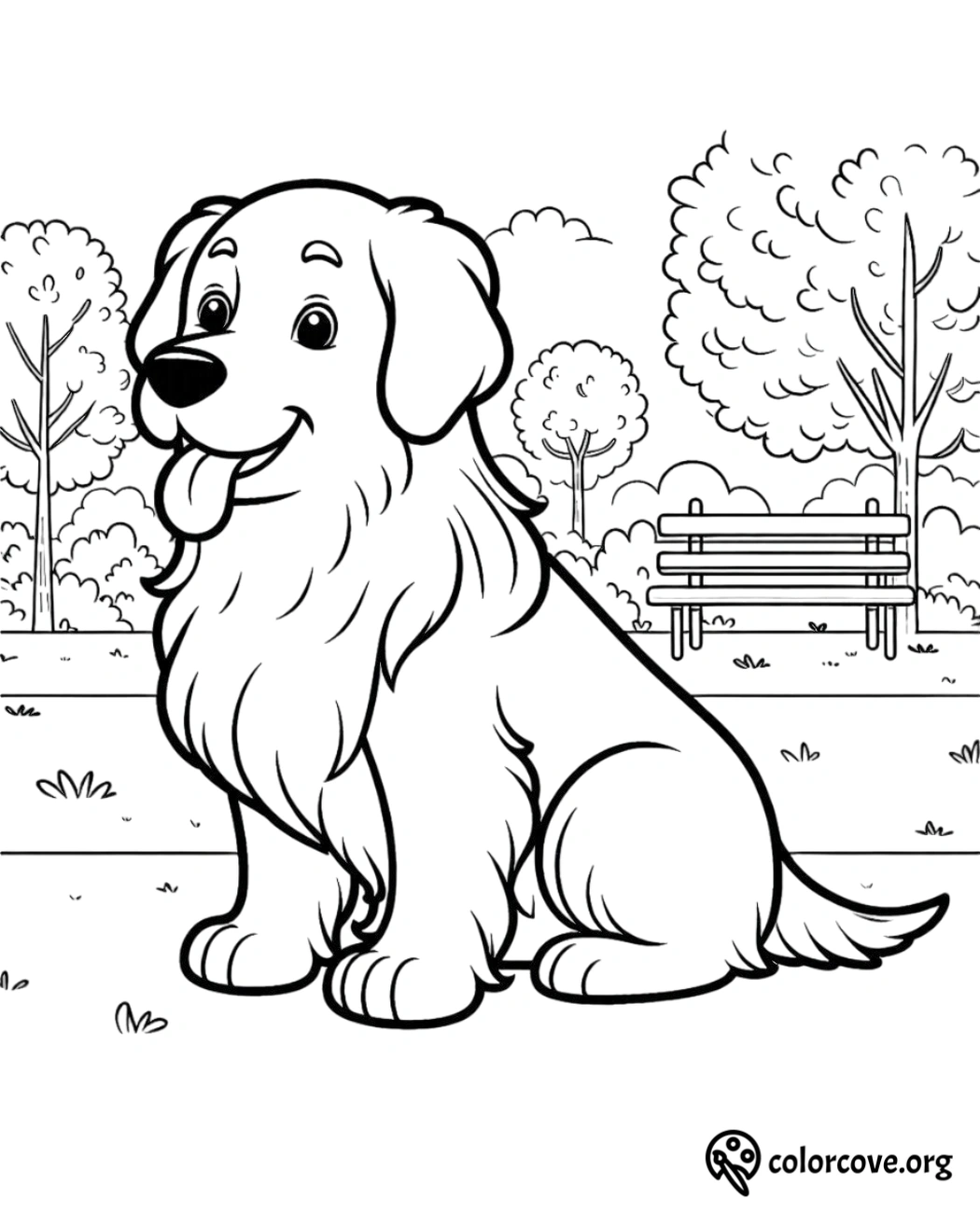 a cartoon dog sitting in a park