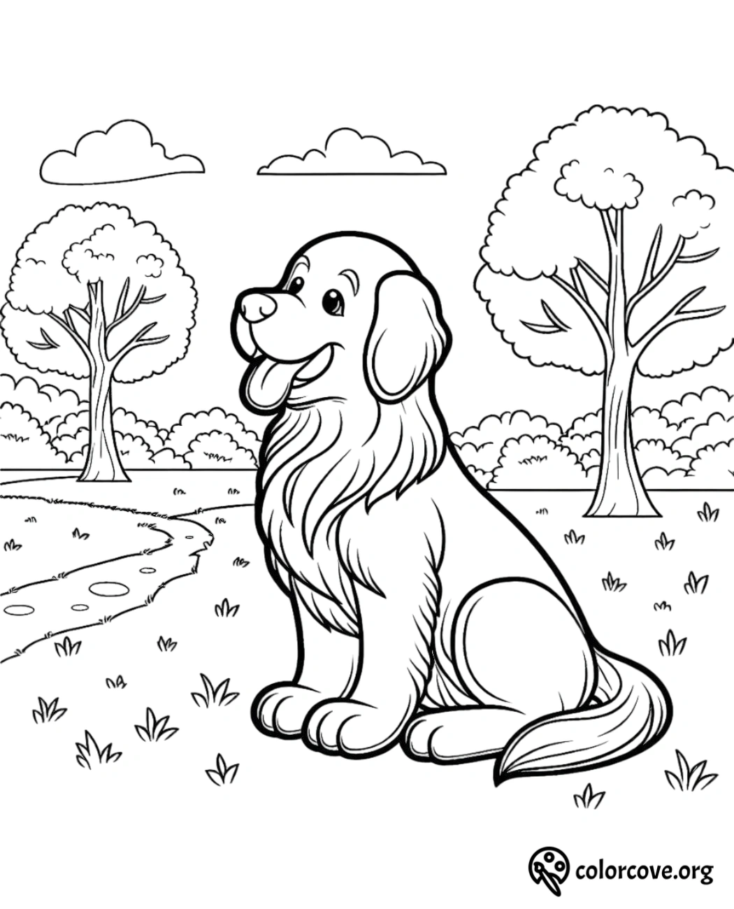 a cartoon dog sitting in a field