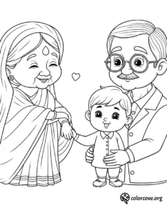 a coloring page of a family