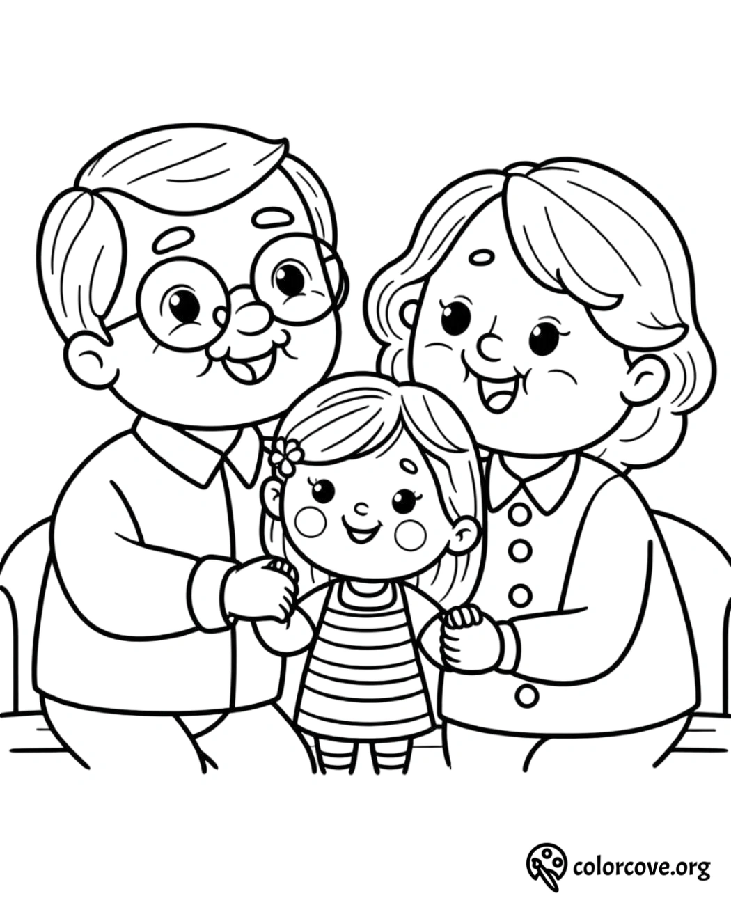 a black and white drawing of a family