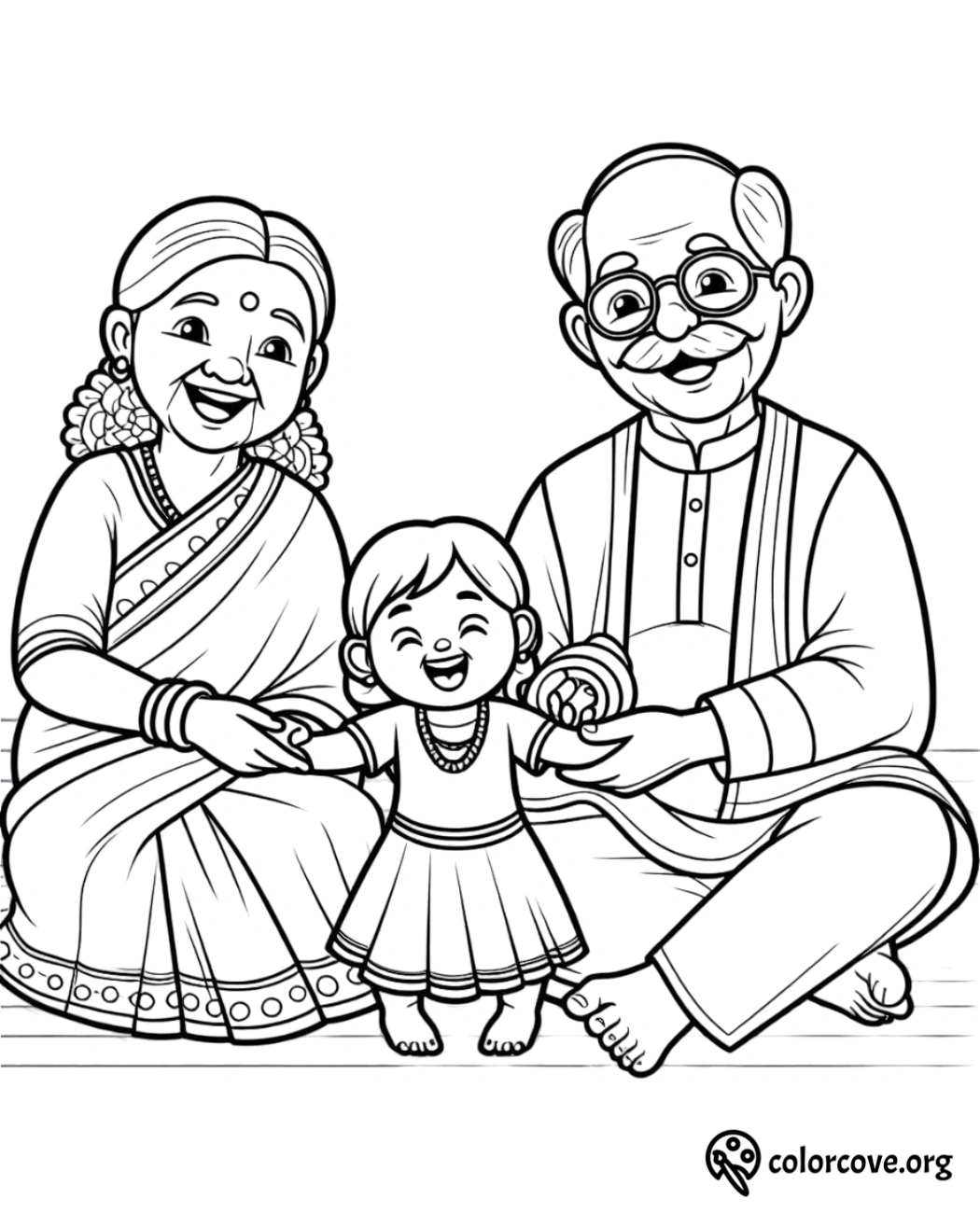 a black and white drawing of a family