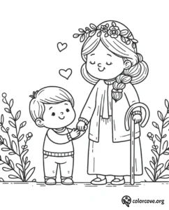 a cartoon of a woman holding a child's hand