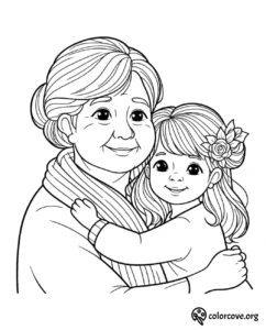 a coloring page of a woman and a girl
