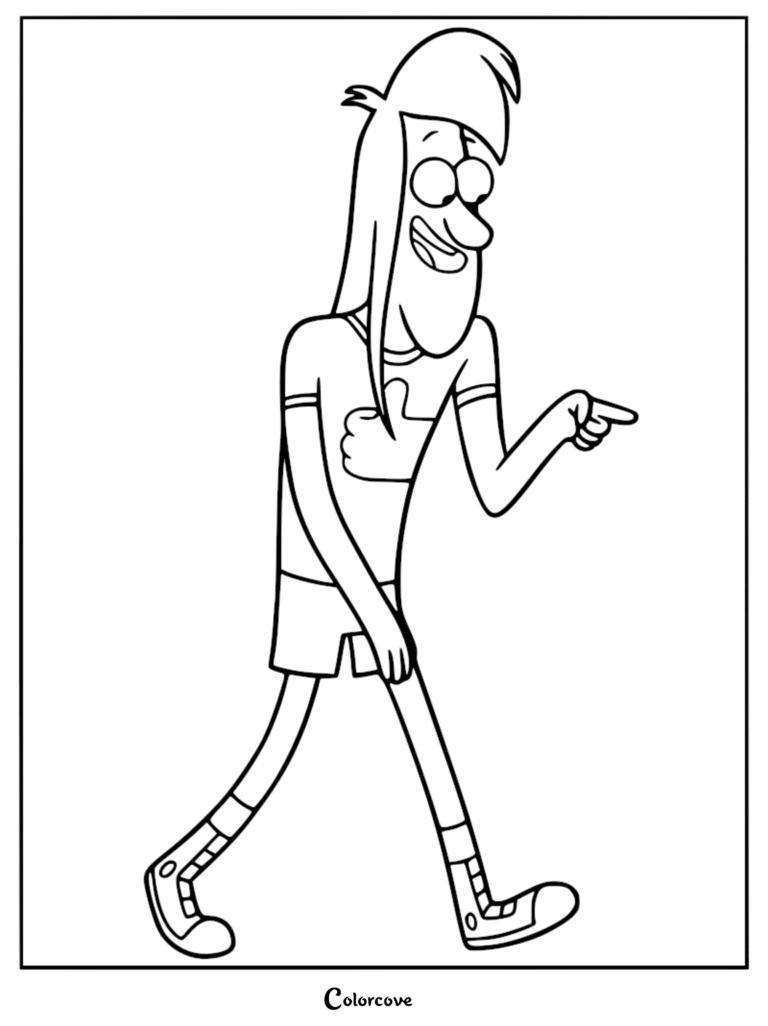 Lee from Gravity Falls with long hair and a thumbs-up shirt pointing his finger in this printable coloring page.