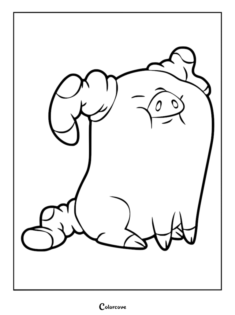 Waddles the pig from Gravity Falls standing and waving in this printable coloring page.