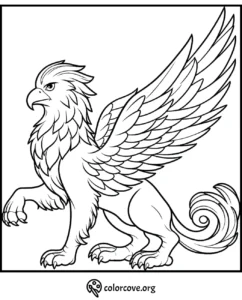 Griffin Coloring Page - Mythical Creature with Wings and Lion Body - Printable Fantasy Art for Kids and Adults.