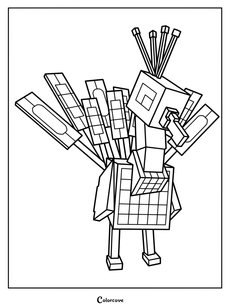 Personnage de paon géométrique blocky de Grow a Garden avec des plumes et une huppe détaillées pour coloriage