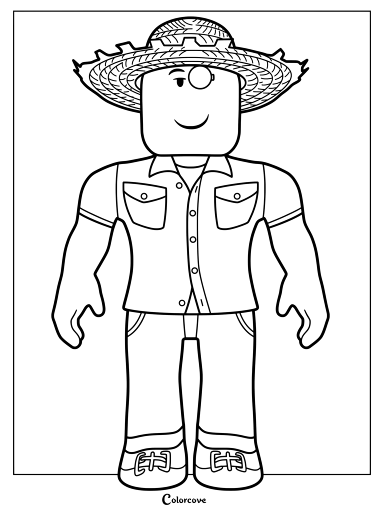 Coloriage de Steven portant un chapeau de paille et un monocle, où les joueurs peuvent vendre récoltes ou familiers contre des Sheckles