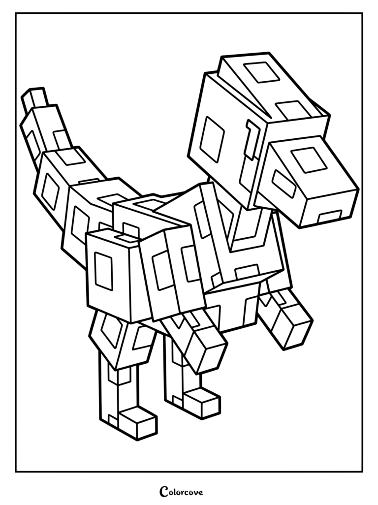 Coloriage de dinosaure Raptor au style blocky présentant des formes rectangulaires et des segments