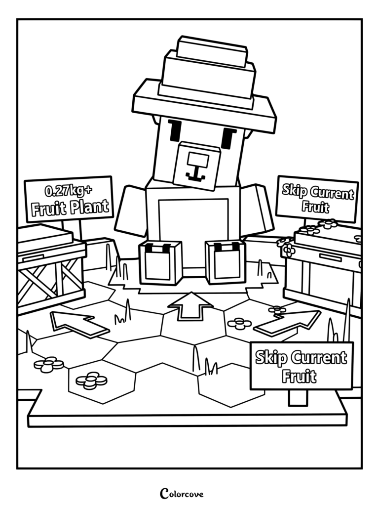 Coloriage de Bearnaby récompensant les joueurs avec des Packs de graines de feu de camp pour leur produit répondant à des critères de trait, mutation et poids
