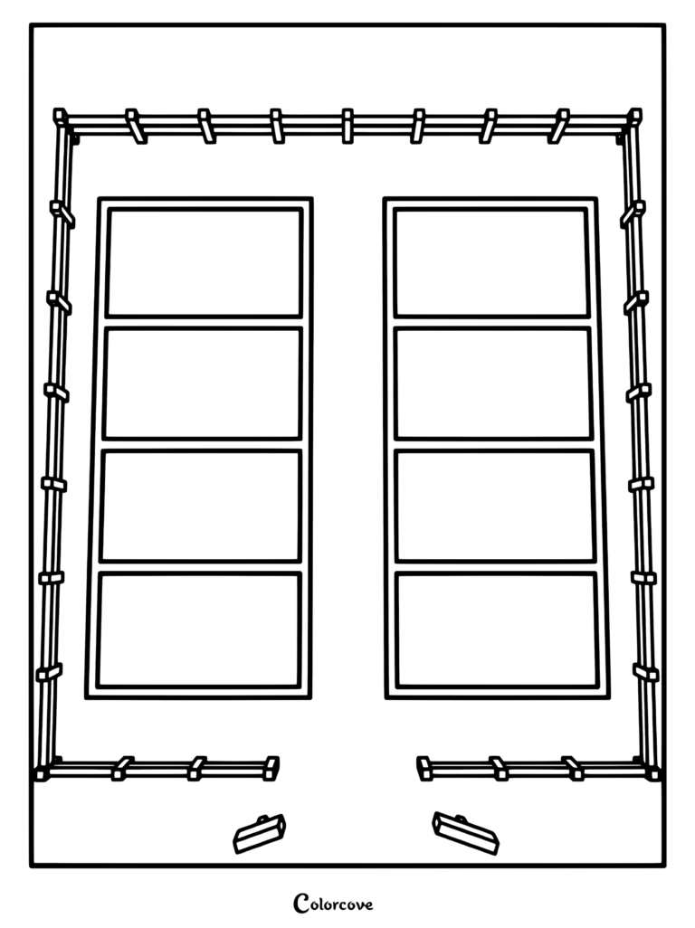 Coloriage de la carte du jeu Roblox Grow a Garden présentant une clôture en bois marron entourant deux grandes parcelles de plantation marron