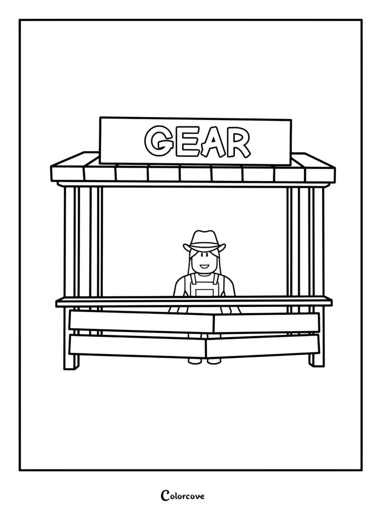 Coloriage de la boutique d'engrenages d'Eloise, un PNJ qui vend des engrenages et dont l'anniversaire est le 4 mars.