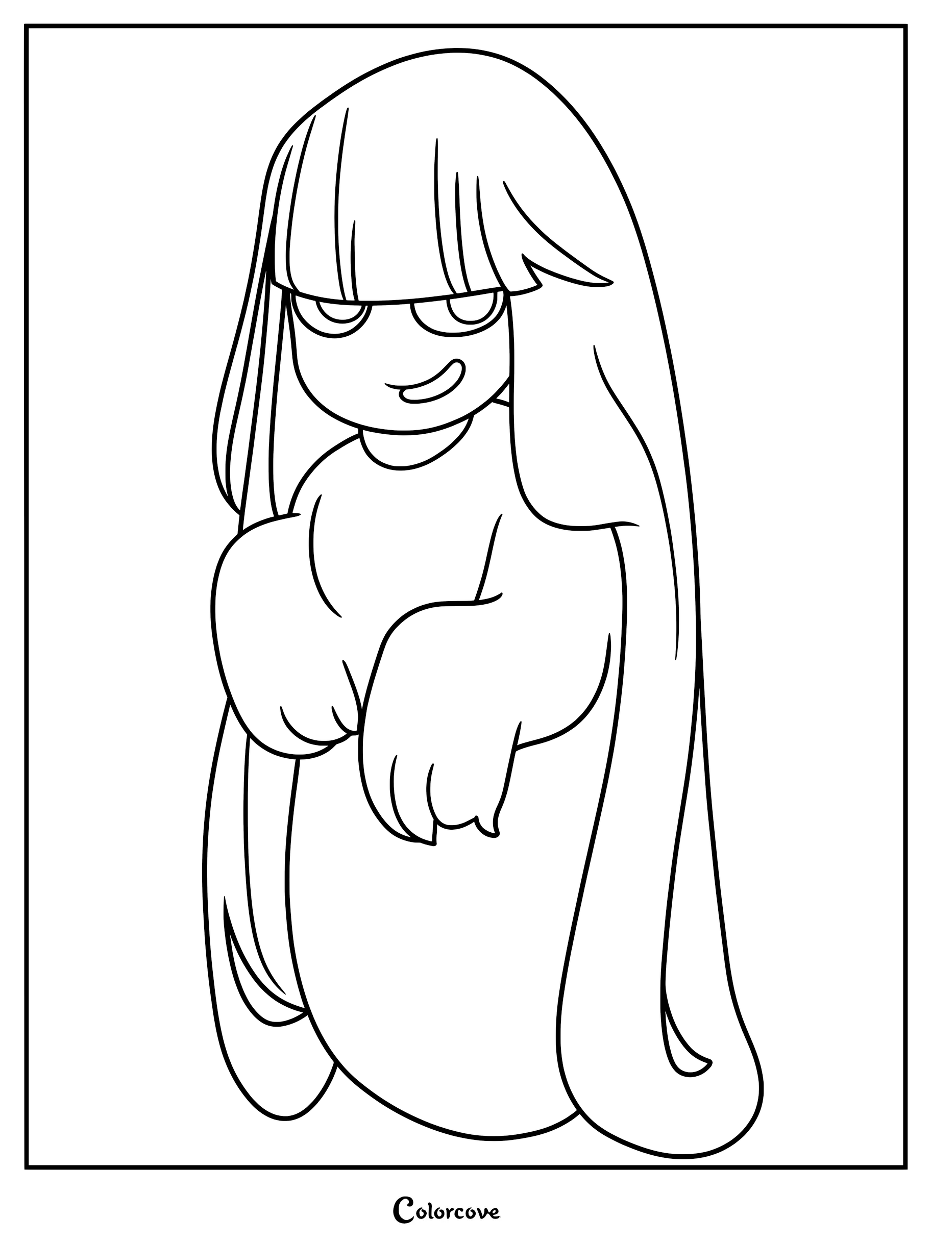 Dora, the listless shade from Hades II, featured in a line art coloring page with her signature long hair and smug expression.