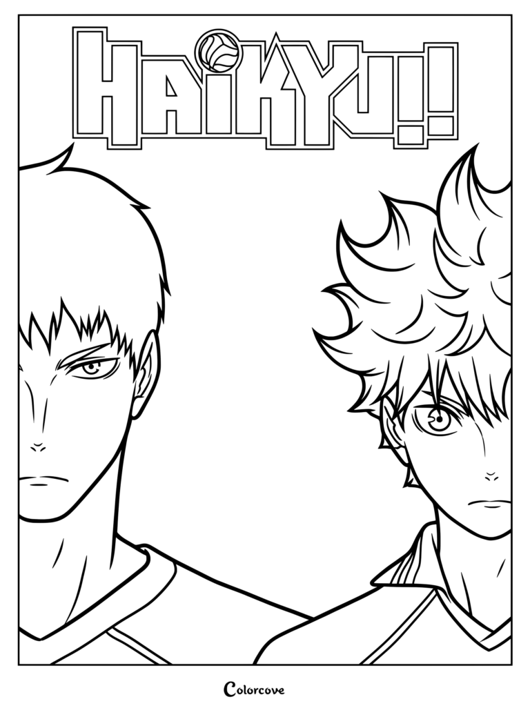 Página para colorear de Haikyu!! Temporada 3 Karasuno High School vs. Shiratorizawa Academy con Shoyo Hinata y Wakatoshi Ushijima.