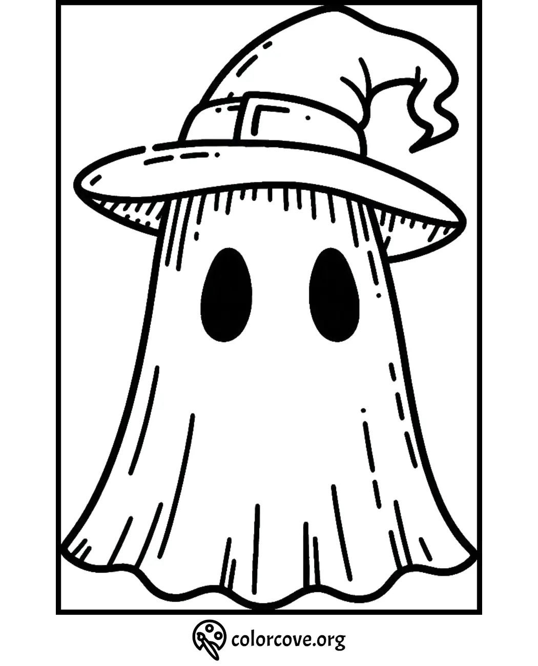 Ghost in Witch Hat Coloring Page | Halloween Printable Coloring Sheet