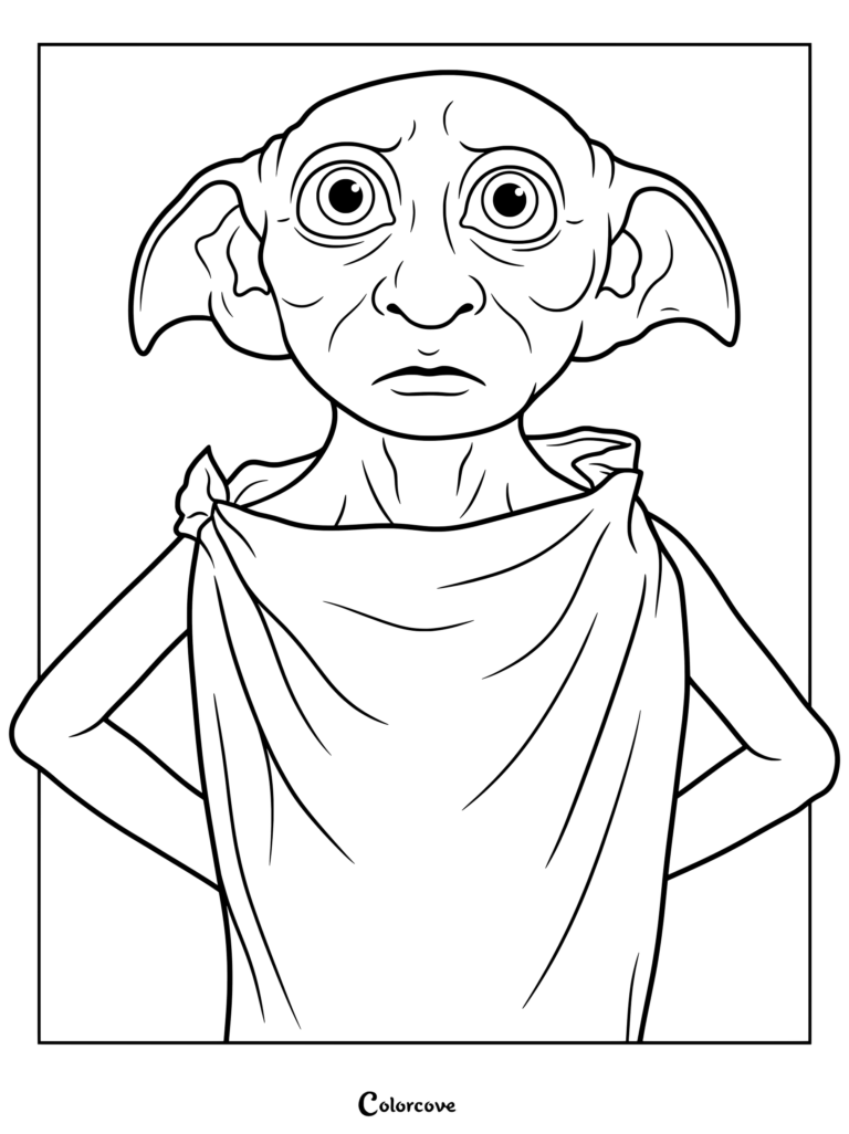 Página para colorear imprimible de Dobby vistiendo una funda de almohada.