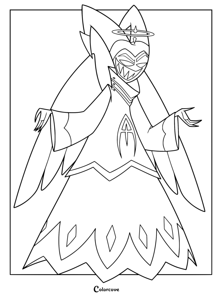 Adam from Hazbin Hotel wearing his high-collared robe and halo in this printable coloring page.