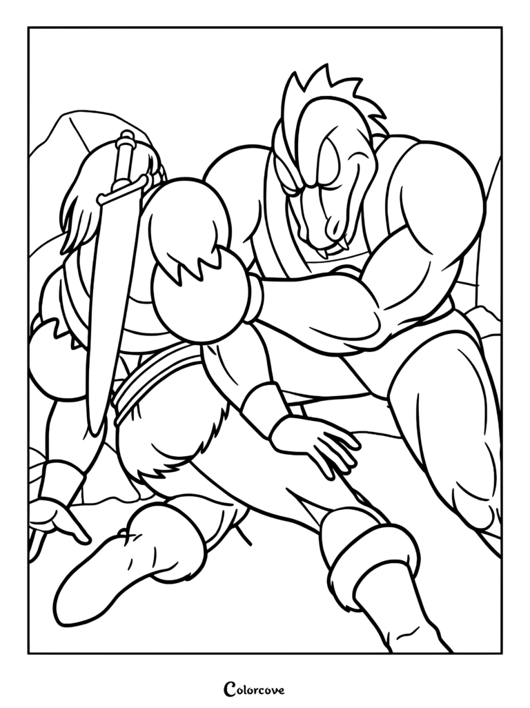 Clawful, the lobster-like Evil Warrior, grappling with He-Man in a detailed action coloring page.