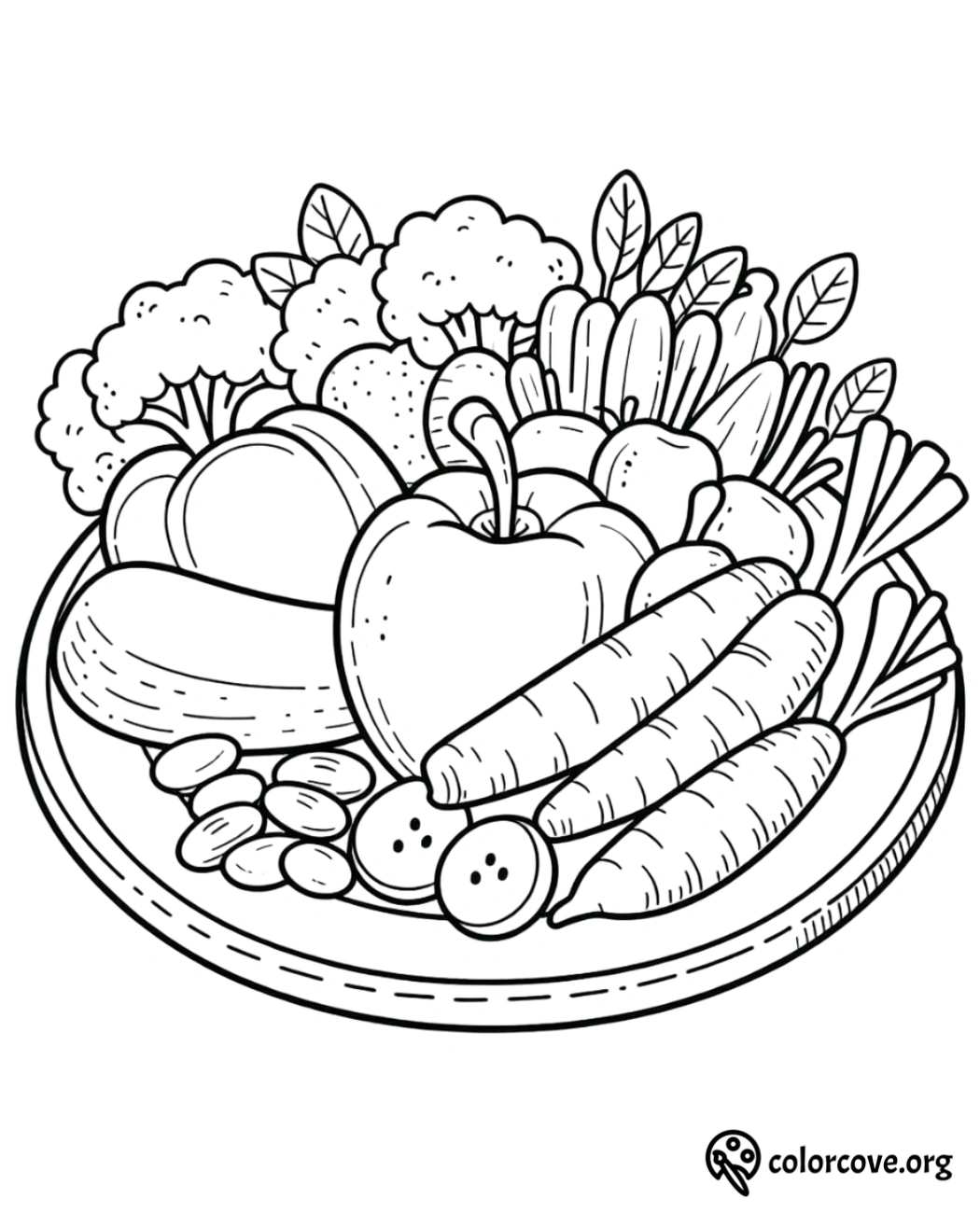 a plate of vegetables and fruits