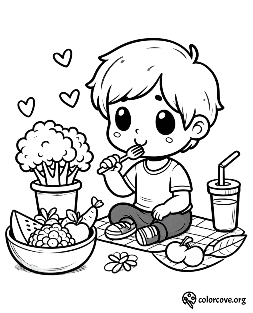 a cartoon of a boy eating food