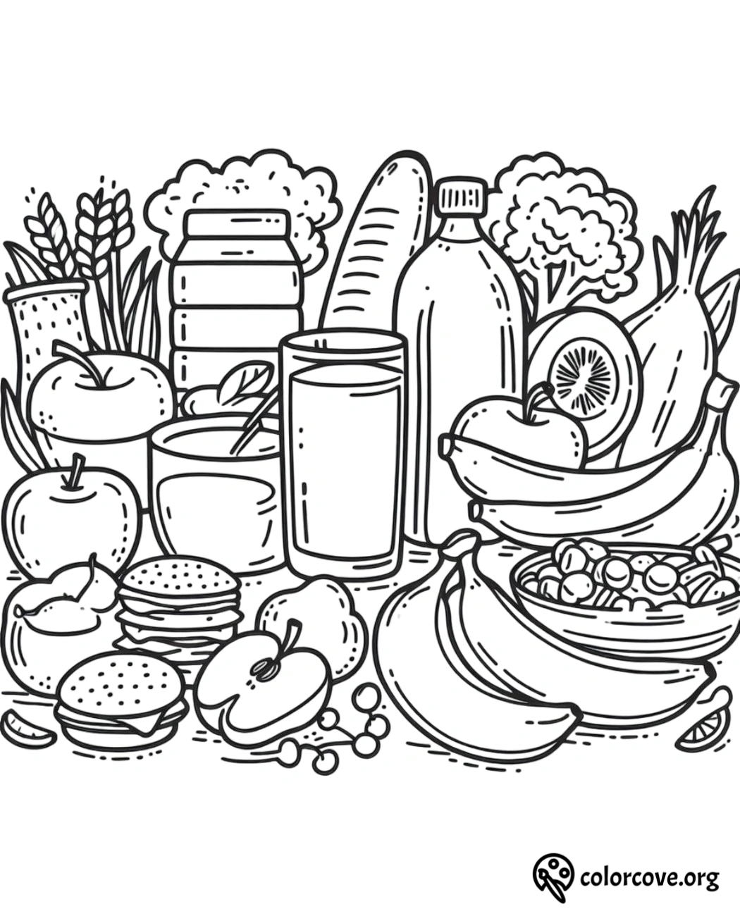 a black and white drawing of food