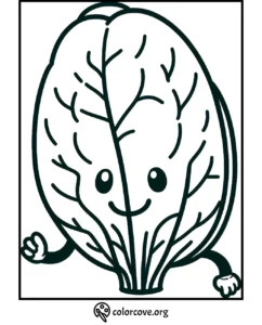 Happy lettuce coloring page for kids features a smiling lettuce character with waving hands.