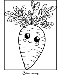 A friendly kawaii carrot with a smiling face and large eyes, perfect for a healthy food themed coloring page for kids.