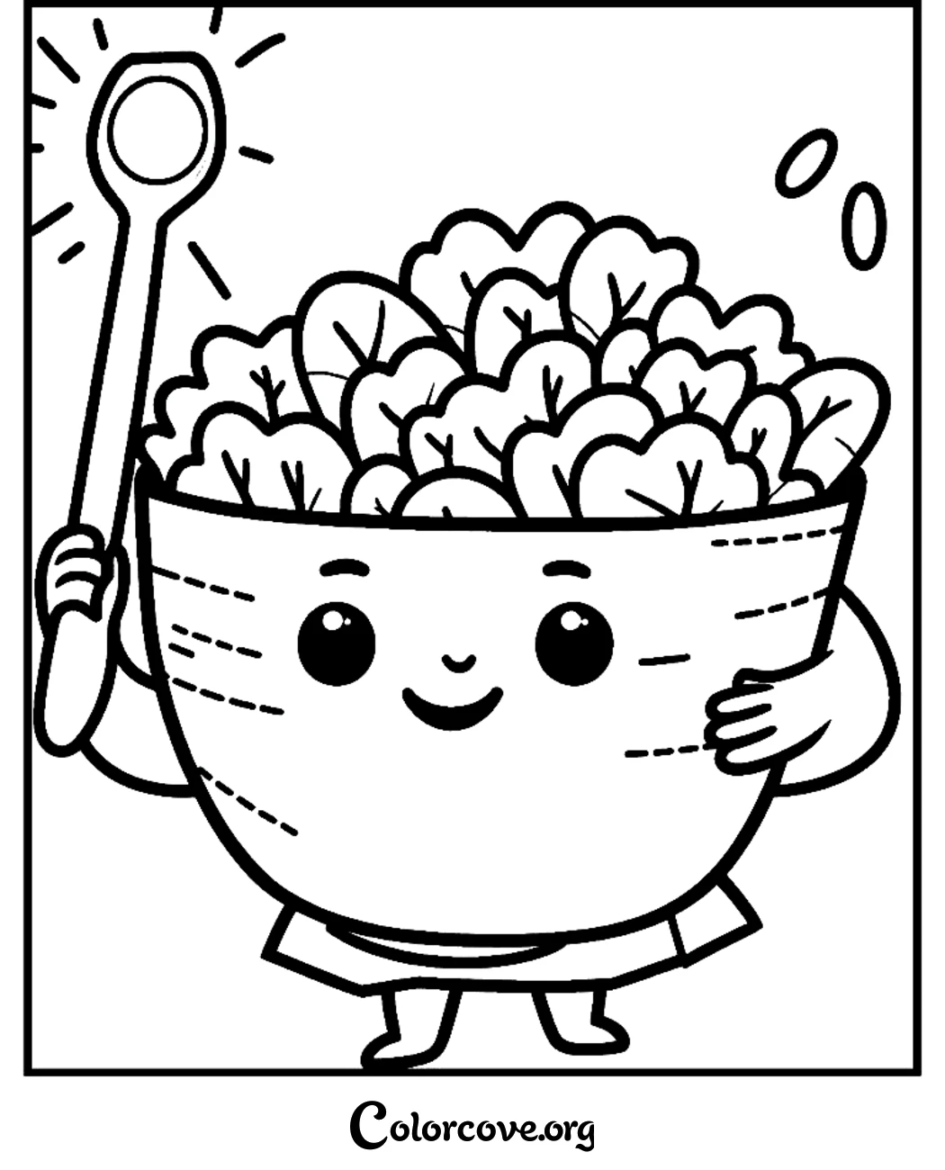 Teach kids about healthy eating with this adorable salad bowl coloring page. This fun and simple illustration is perfect for preschoolers and easy to print at home for instant creative fun.