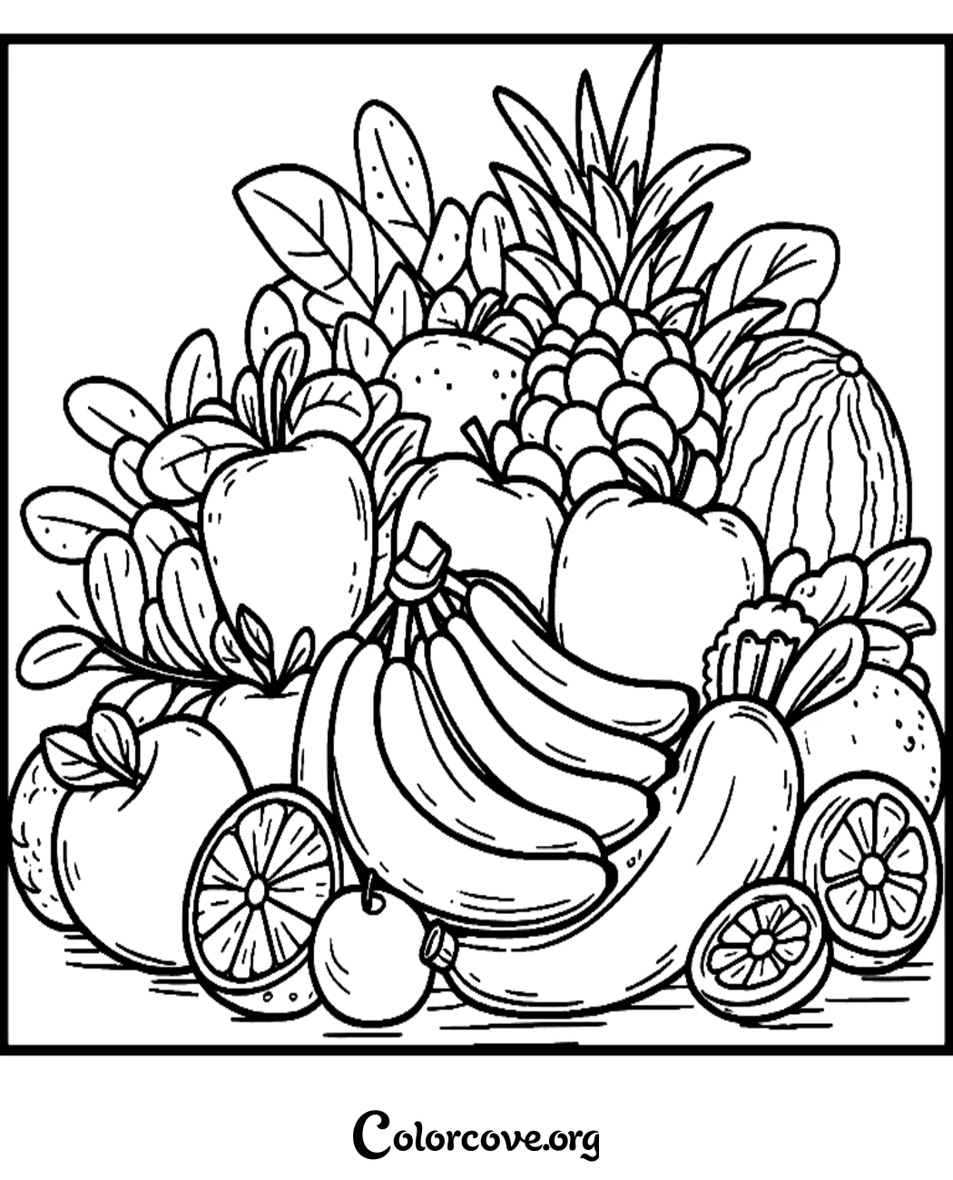 Bring this vibrant collection of fresh fruits to life with your favorite colors. Download and print this healthy food coloring page in seconds for a fun and educational activity.