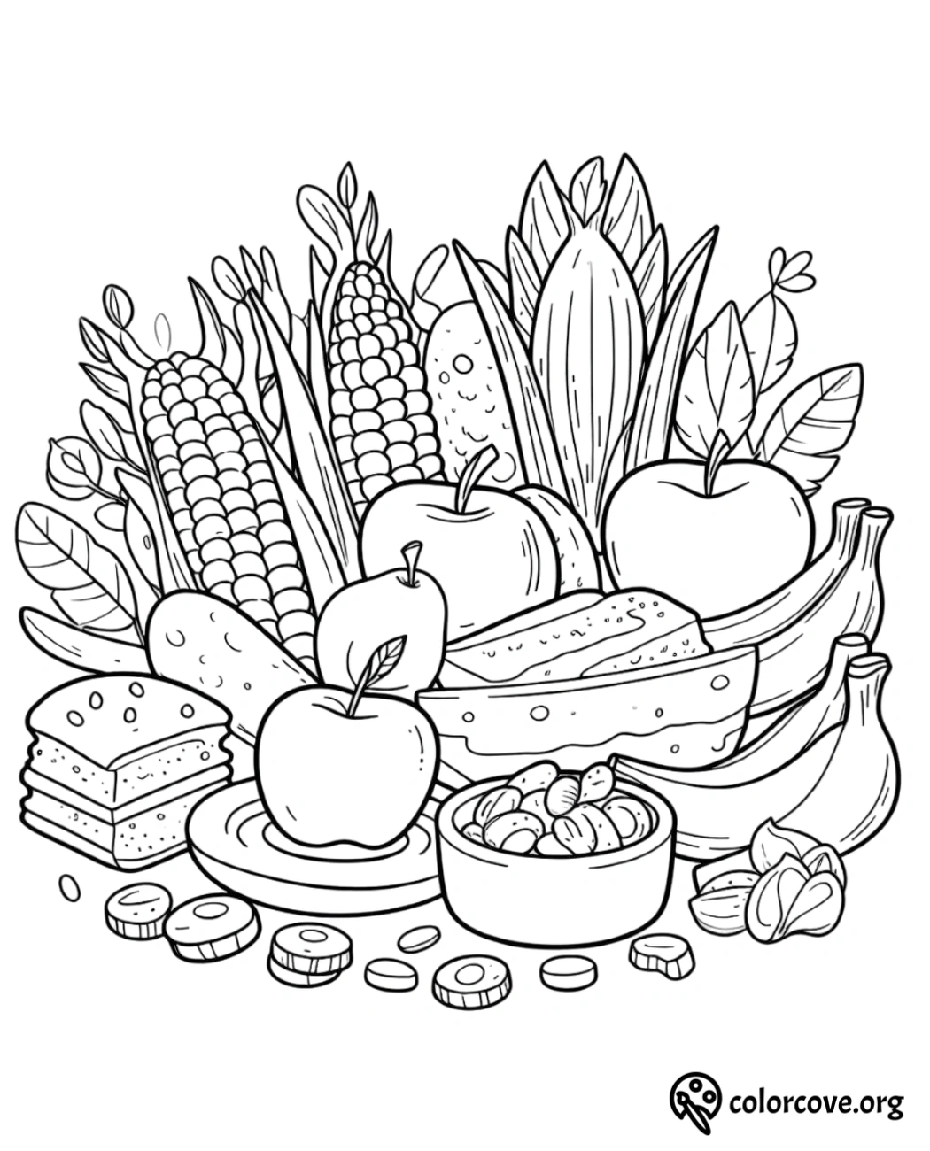 a black and white drawing of food