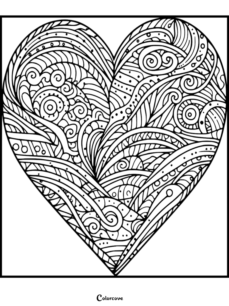 heart filled with detailed swirling patterns and lines.