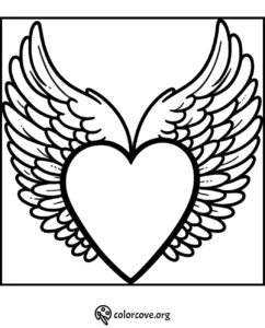 Heart with angel wings coloring page for kids and adults to print and personalize. Perfect for Valentine's Day creativity.