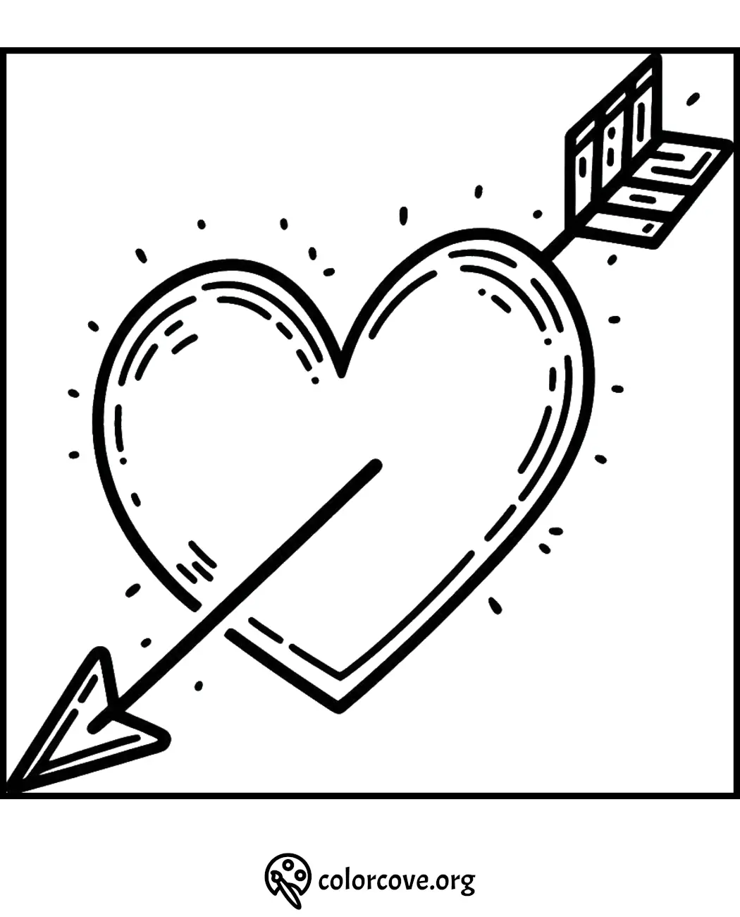 Heart with arrow coloring page - perfect for Valentine's Day creativity and DIY projects.